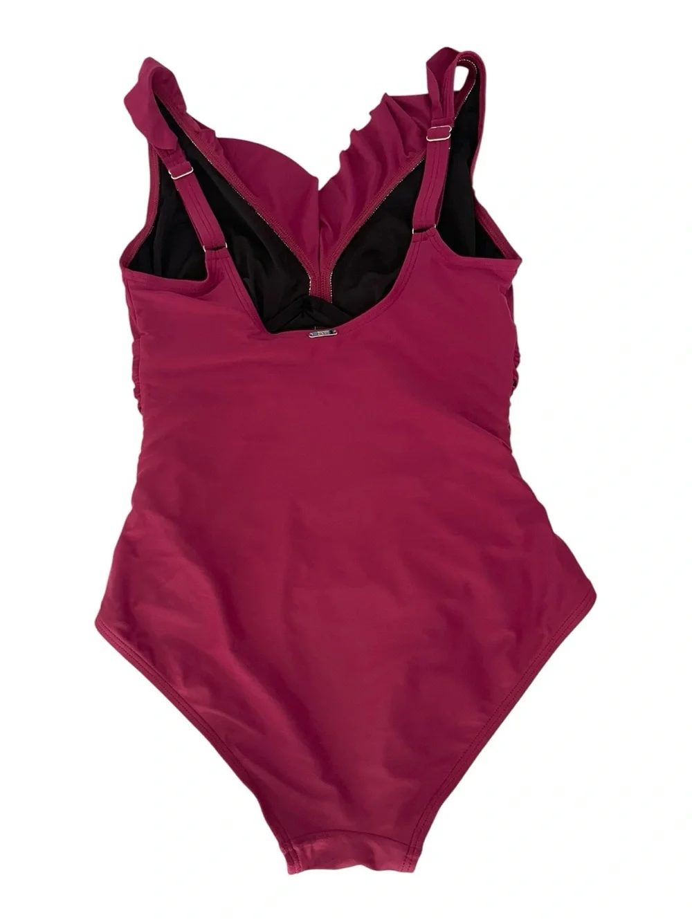 DKNY One Piece Swimsuit Ruffle V Neck Ruched Tummy Control Berry Size 10 - Picture 5 of 10